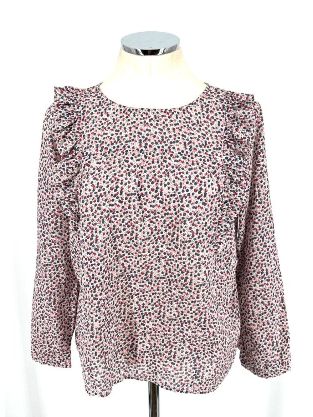 J. Crew Top Shirt Sz 6 Cotton Floral Ruffles Long Sleeve Blouse - Picture 1 of 8